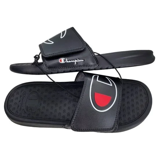 CHAMPION Sandals Women's 7 Monogram Cushion Mega Slides Unisex Adult Black Shoes - Picture 2 of 9
